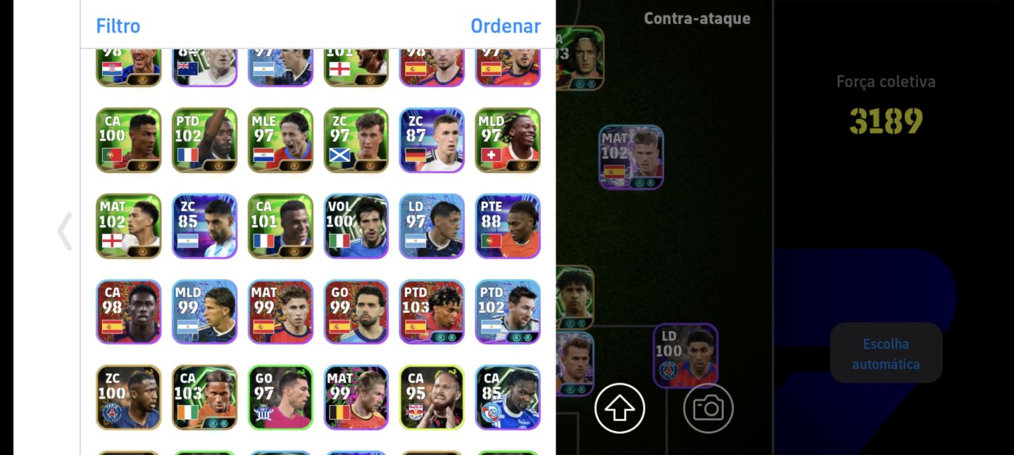 Conta efootball Mobile Éden Hazard 109 + Ronaldinho 104 + Totti 105