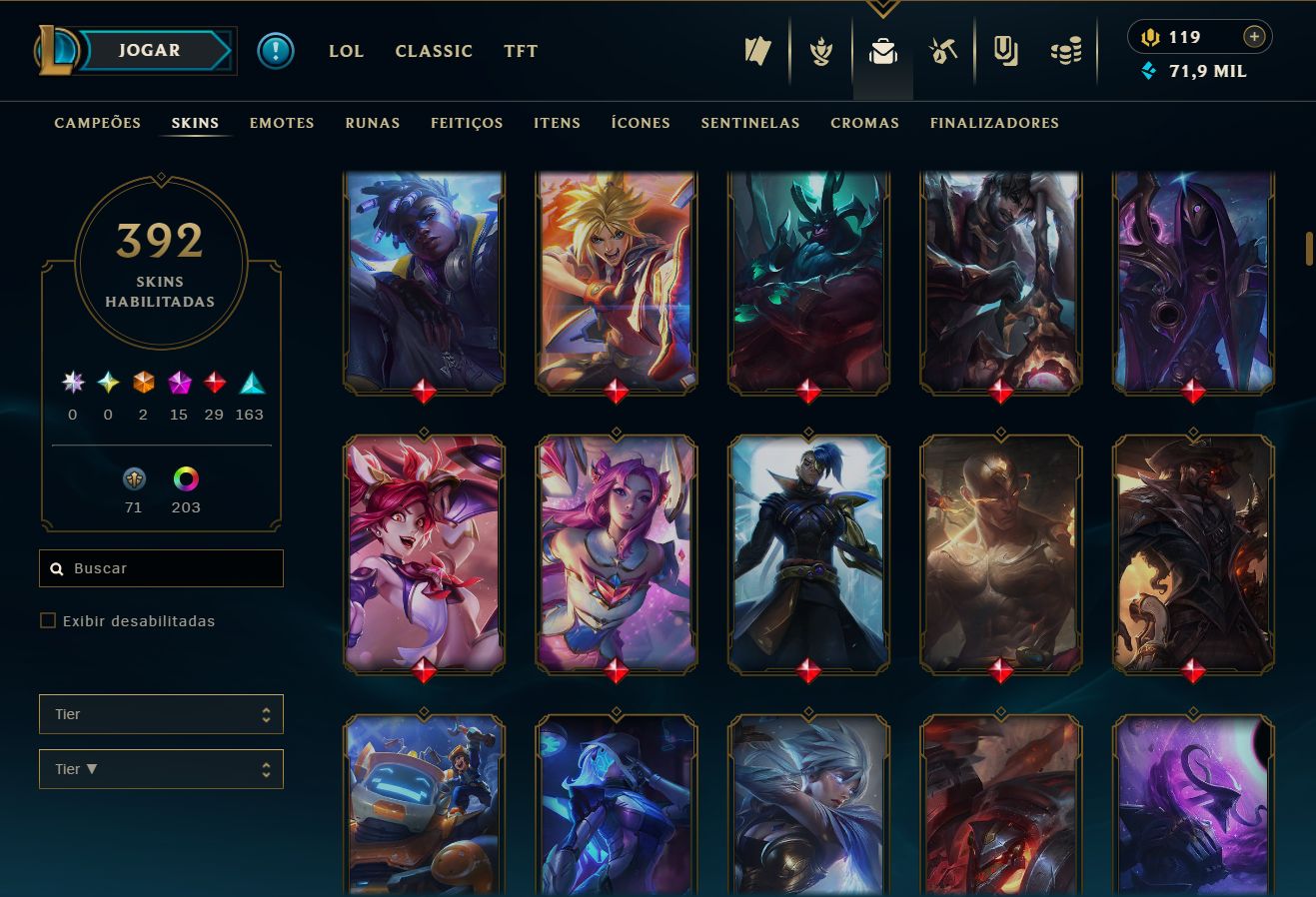 Conta LoL, com 392 skins, LV 417 com todos os campeões.
