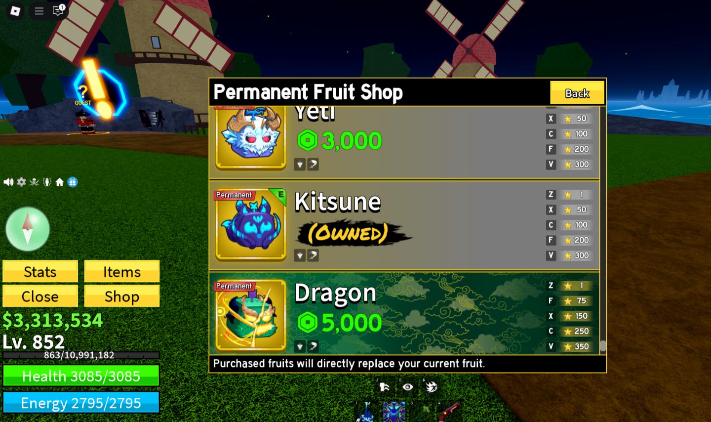 [PROMOÇÃO] CONTA DE BLOX FRUITS RARA COM KITSUNE + 3 FRUTAS PERMANENTES