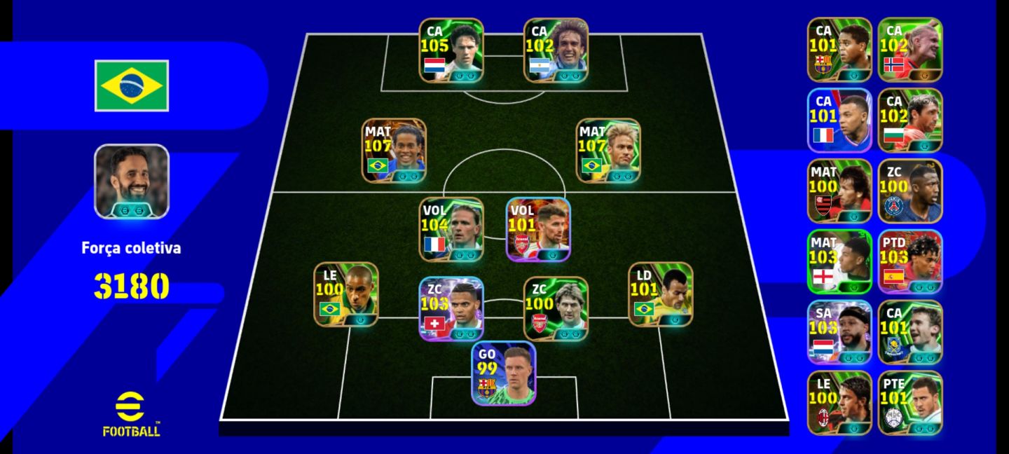 Conta Efootball | 3180 FC | Ronaldinho 107 | Neymar 107 | Konami ID