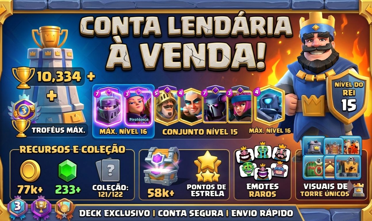 CONTA CLASH ROYALE DE 9 ANOS HIGH LEVEL +10.300 TROFÉUS