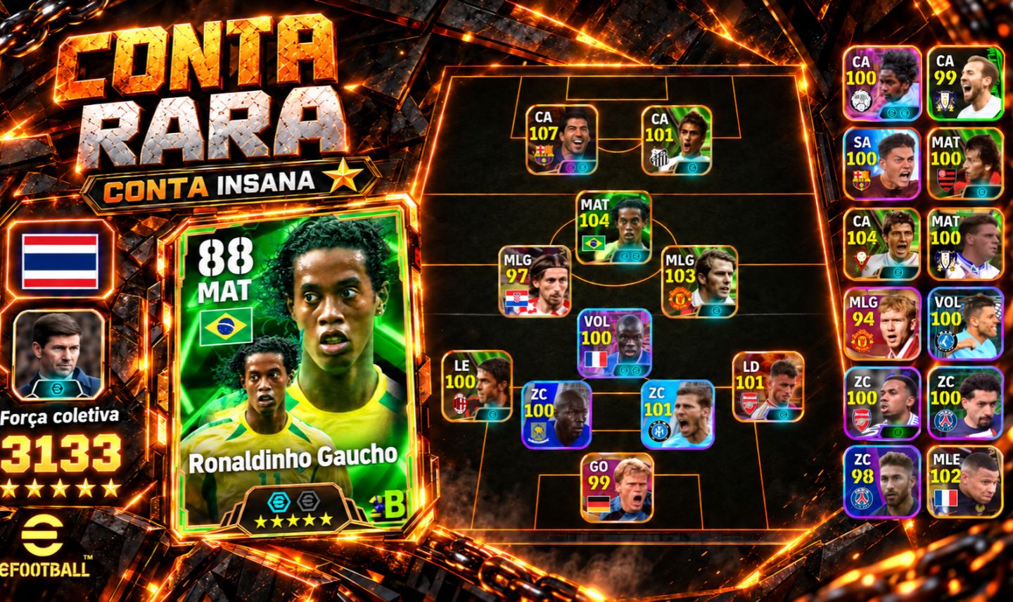Conta Efootball Mobile 26 | Força 3133 |Ronaldinho 104, Suarez & Cia