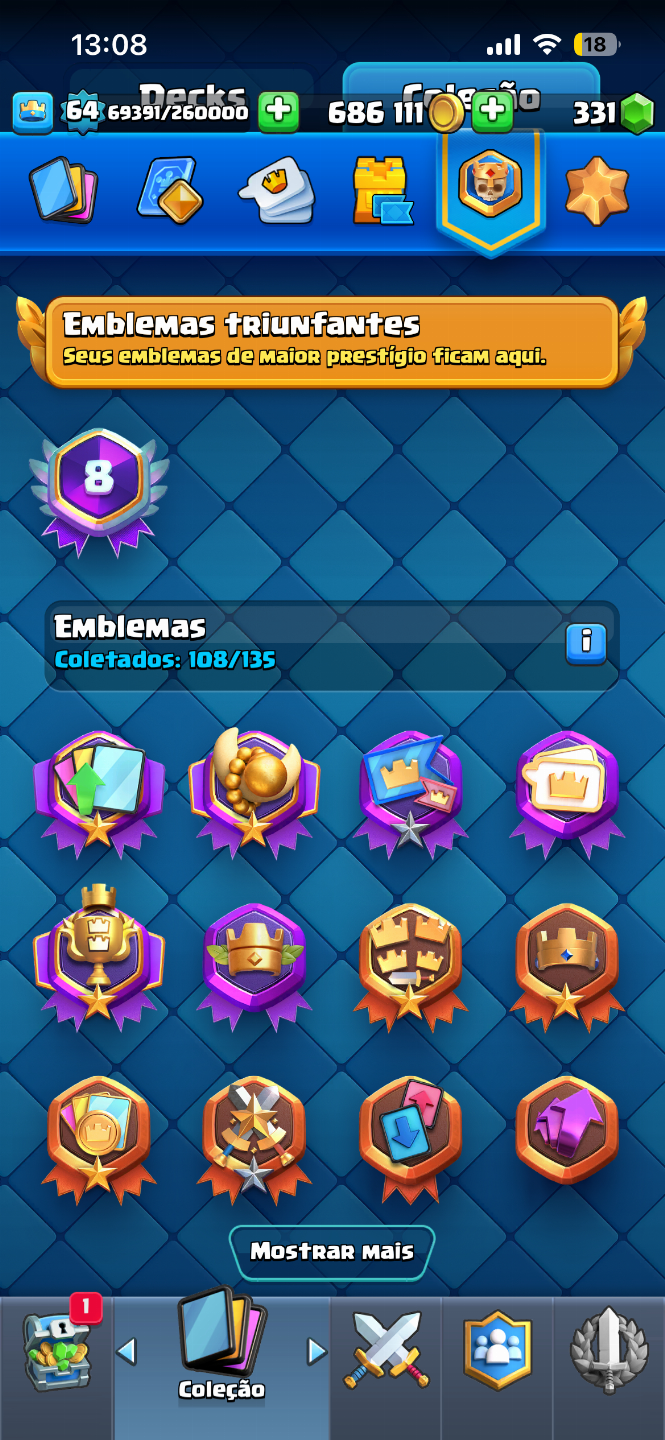 CONTA CLASH ROYALE 8 ANOS, CARTAS LEVEL 16 E 20 EVOLUÇÕES (VALOR NEGOCIAVEL)