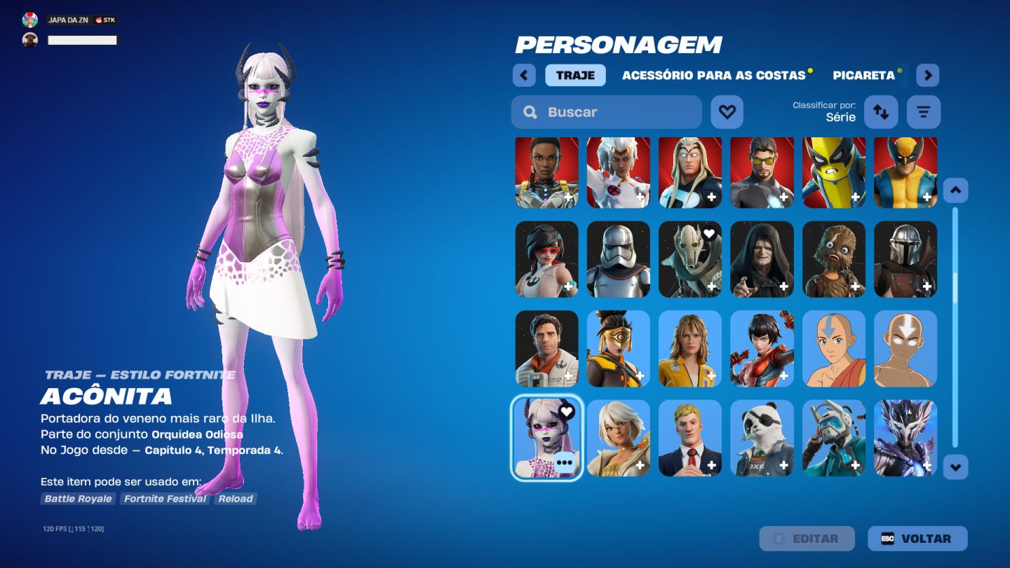 Conta fortnite competitivo, skins cleans, emote raro, picaretas cleans 300+ skin