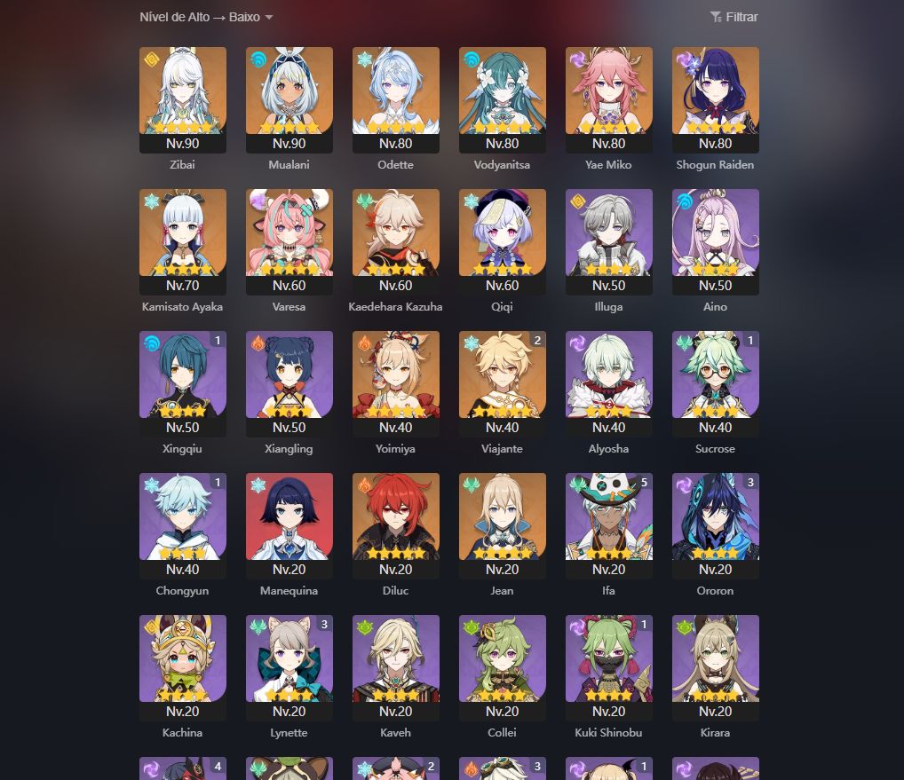 CONTA COM VODYANITSA, ODETTE, YAE MIKO + 10 5 ESTRELAS