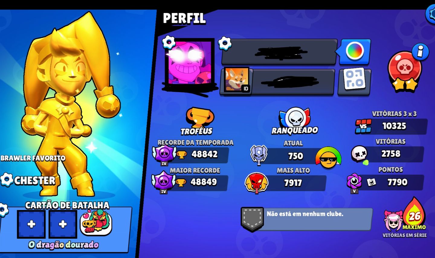 BRAWLS STARS CONTA GEMADA |CHESTER DOURADO|48K DE TROFEUS|PASSE DO FANG