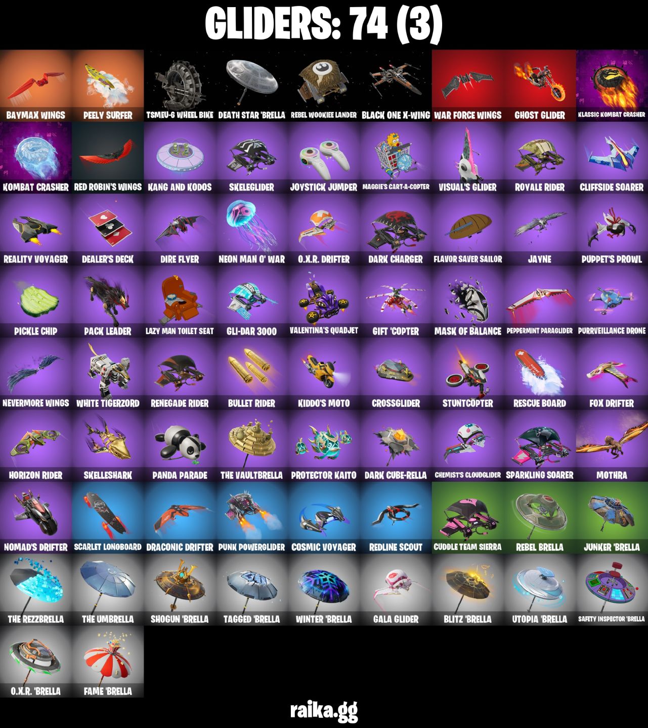 90 Skins - master chief (matte black), sub zero mk3, santa dogg, 200 vbucks