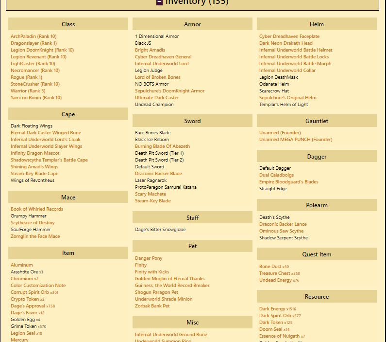 CONTA AQW LVL Level 100 COM 40 Achievements E 135 Itens no Inventário + RAROS.