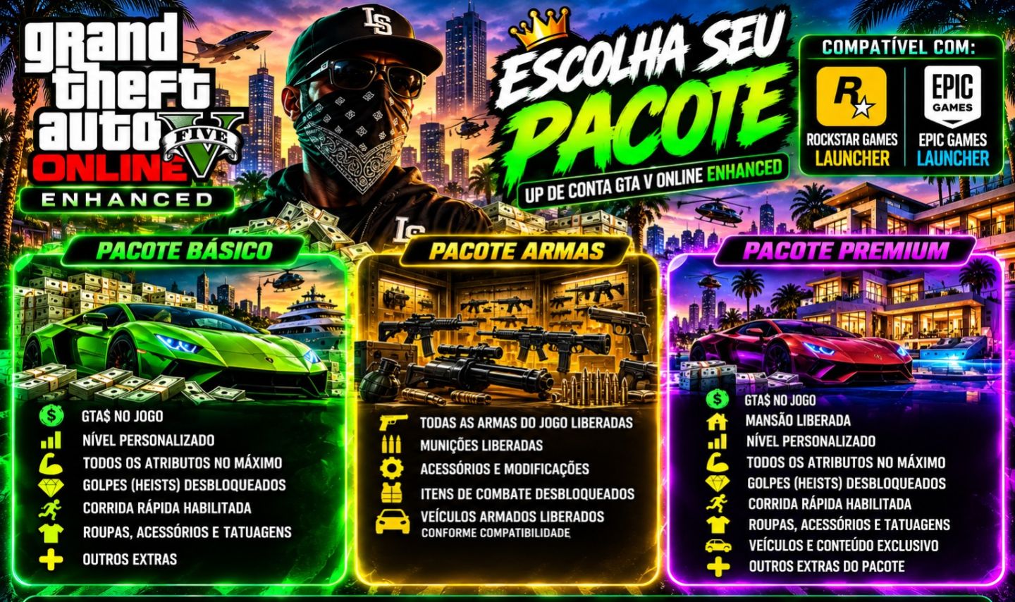 UP DE CONTA GTA V ONLINE ENHANCED PACOTES PROMOCIONAIS!