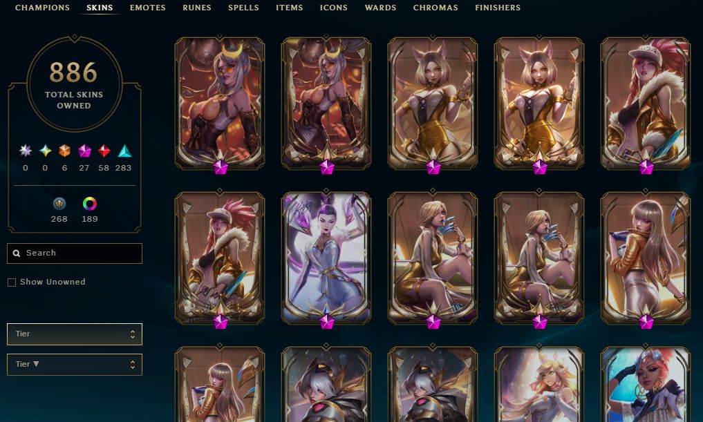 886 SKINS, 189 CHROMAS - CONTA DE LEAGUE OF LEGENDS