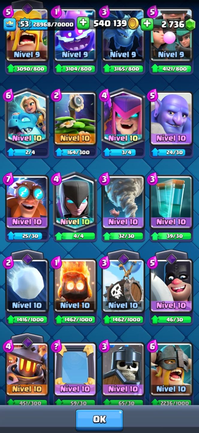 Conta de clash conta com 9k e 500 troféus conta com todas as cartas! Procedência