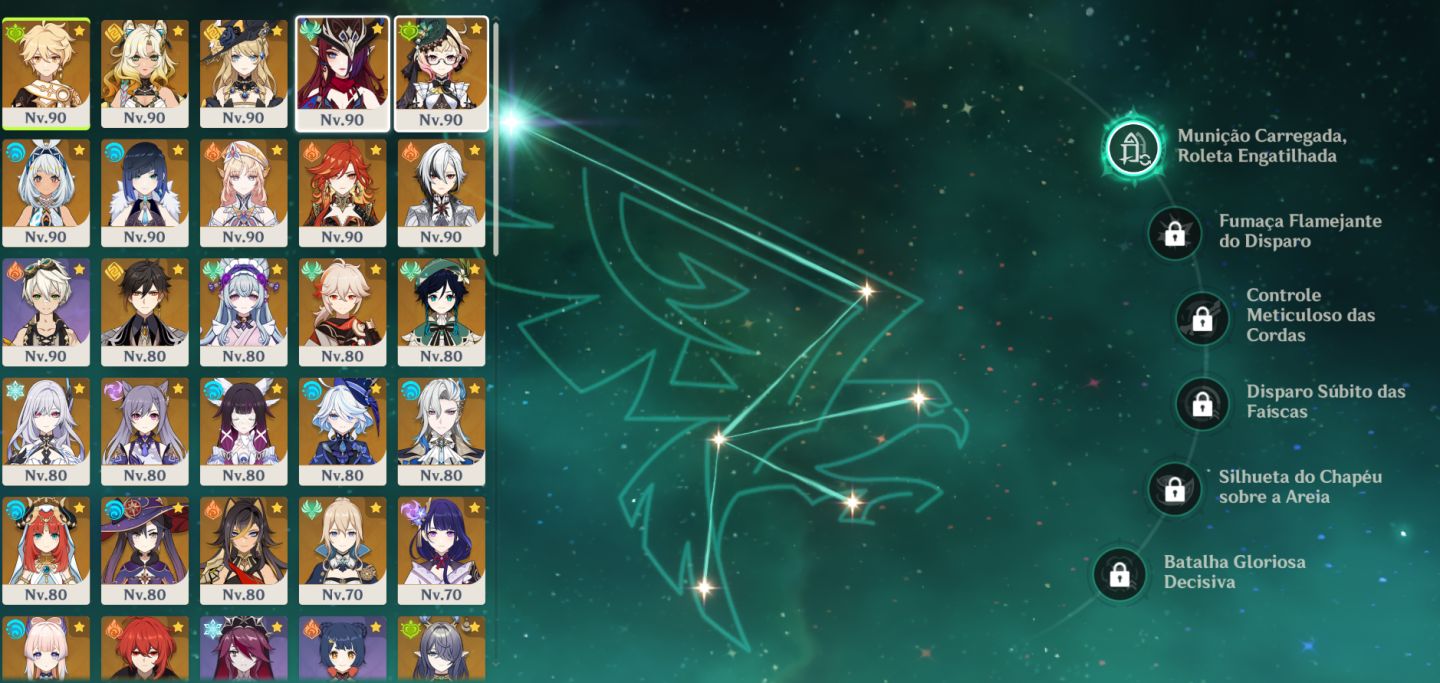Genshin: conta AR59, com 20 persona T5 limitados e 11 Armas T5