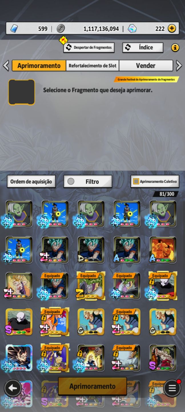 Conta Dragon Ball Legends com muitos personagens