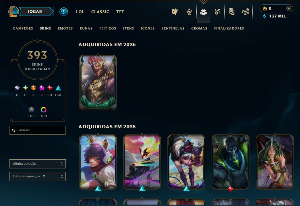 CONTA ANTIGA DE LOL, MUITAS SKINS