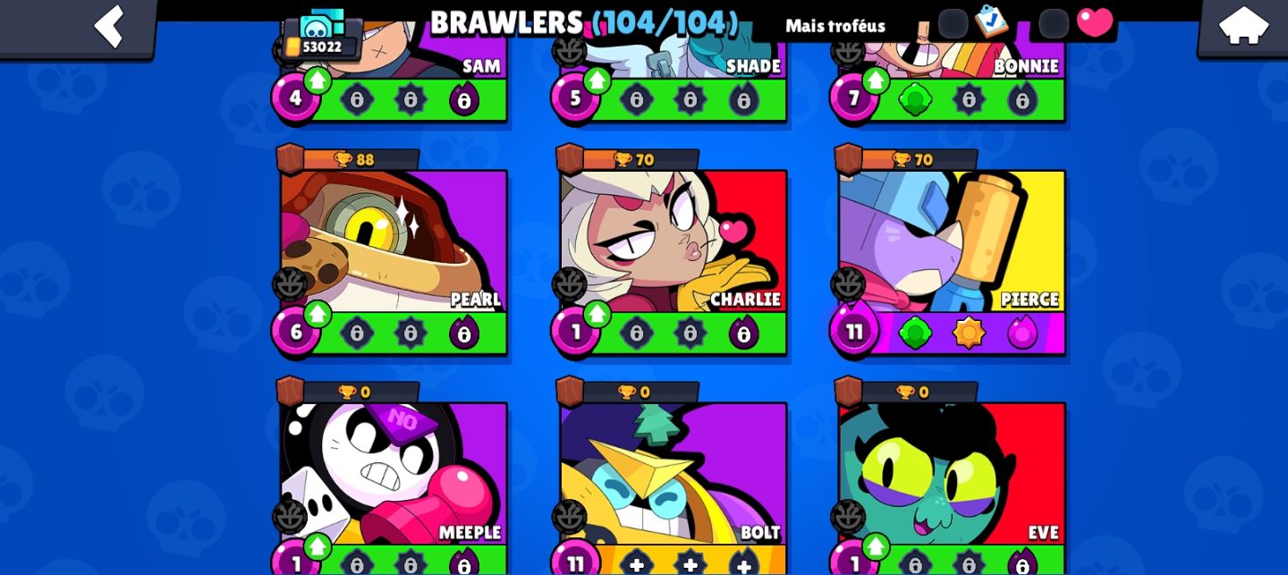 Conta de brawl com 53k de troféus,104 brawlers e skins raras