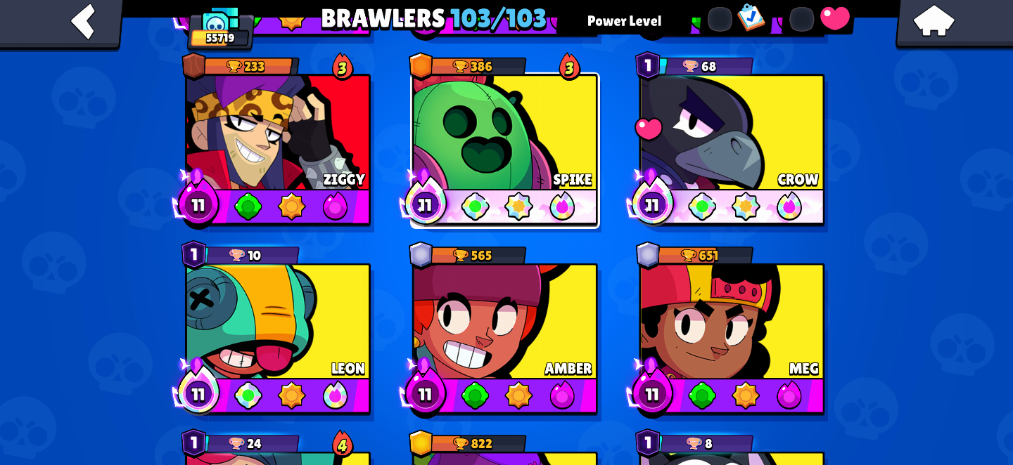 [55K TROFÉUS]CONTA FULL BRAWLERS(103/103)-25 HYPERCHARGES-MUITOS LEVEL 11 FULL