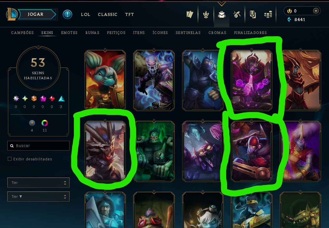 Conta de League Of Legends 3 Skins Epicas 12 skins totais Platina 4