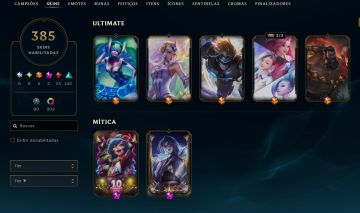 Lvl 498 | 385 Skins | Icones 2012 | Morgana Vitoriosa, Bordas de Skins e Mais..