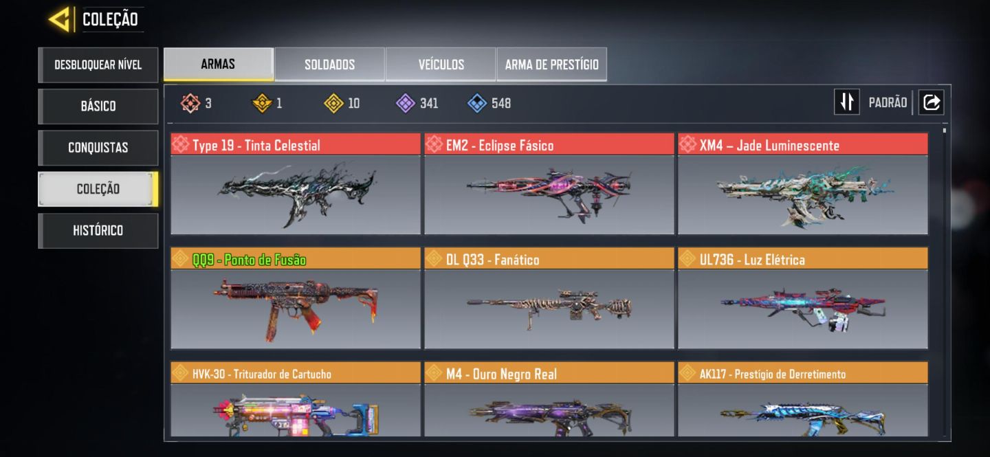 CONTA COD MOBILE COM 3 ARMAS MÍTICAS / 10 LENDÁRIAS / 1 PRESTÍGIO, VÁRIAS SKINS