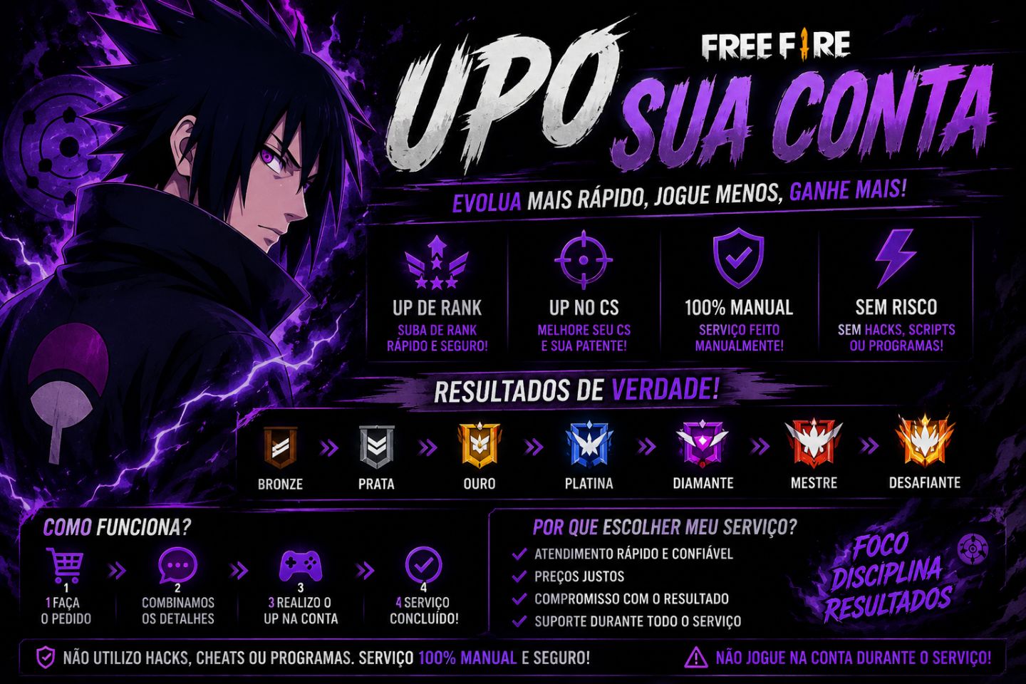 UP DE CONTA FREE FIRE | RANK E CS | 100% MANUAL