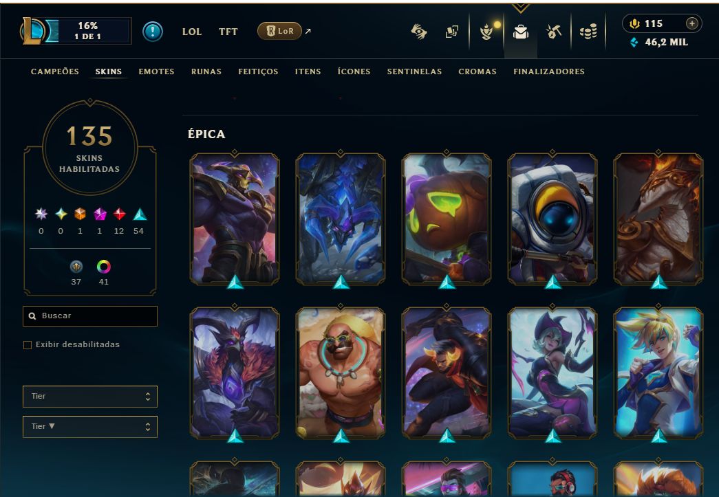 Conta League of Legends 10 anos (135 skins)