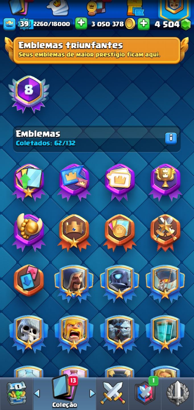 Conta Clash Royale - 8 anos - 10mil troféus - 11000 Gemas - 4Mi ouro - Arena 25