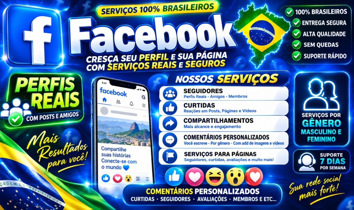 Facebook Mundial, Seguidores, Membros, Curtidas Com Garantias e Sem Quedas.