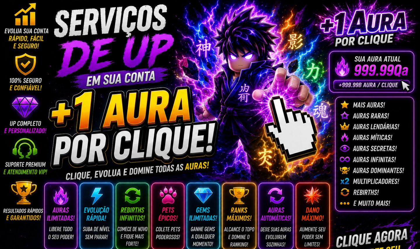 SERVIÇO DE UP EM SUA CONTA +1 DE AURA POR CLIQUE | ROBLOX