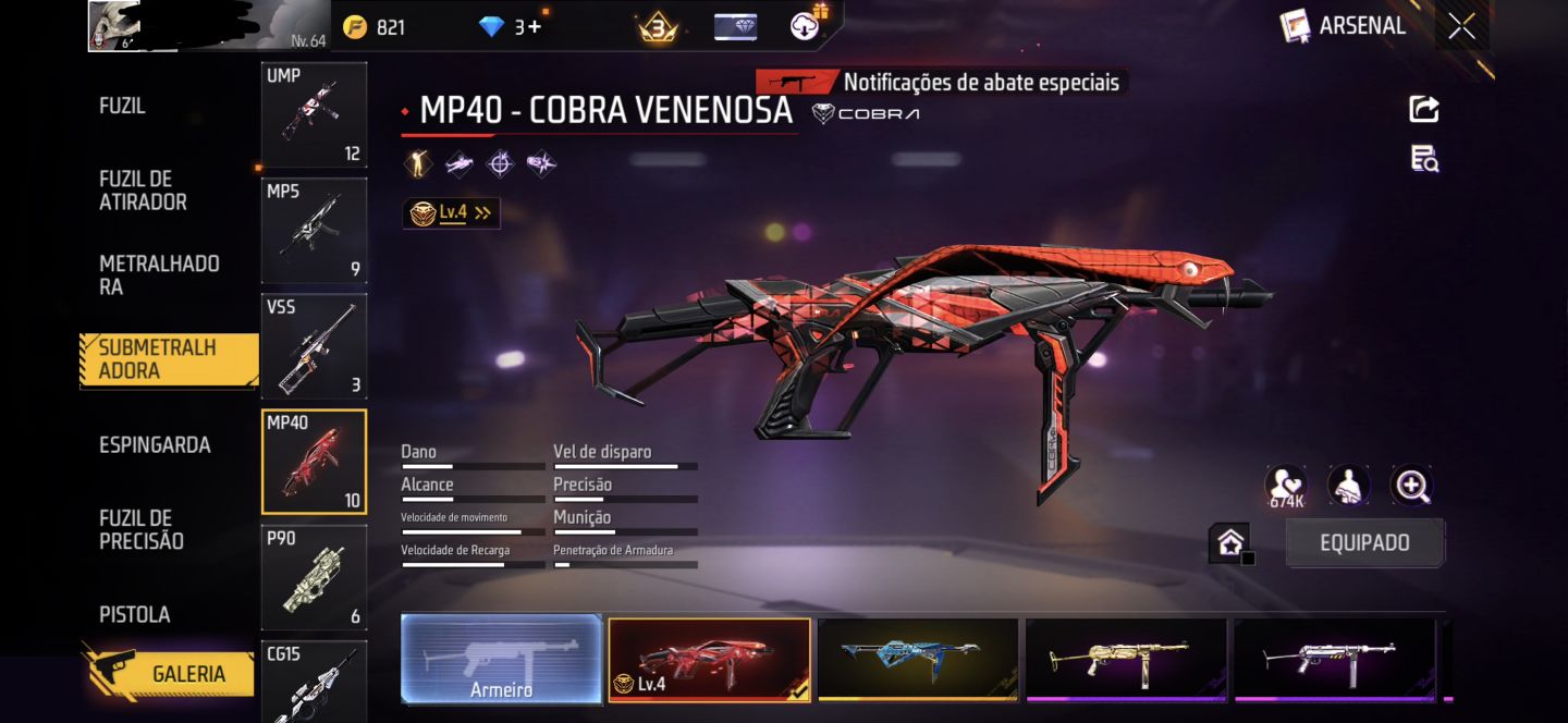 Conta de Free Fire nível 64 rara