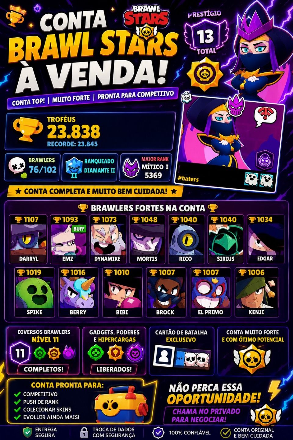 CONTA BRAWL STARS COMPLETA 23K+ TROFÉUS BRAWLERS 1000+