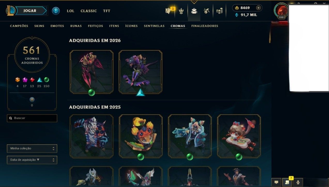 CONTA + 850 SKINS +500 CROMAS + 800 ICONES 500 EMOTES + TROCA DE NICK DISPONIVEL