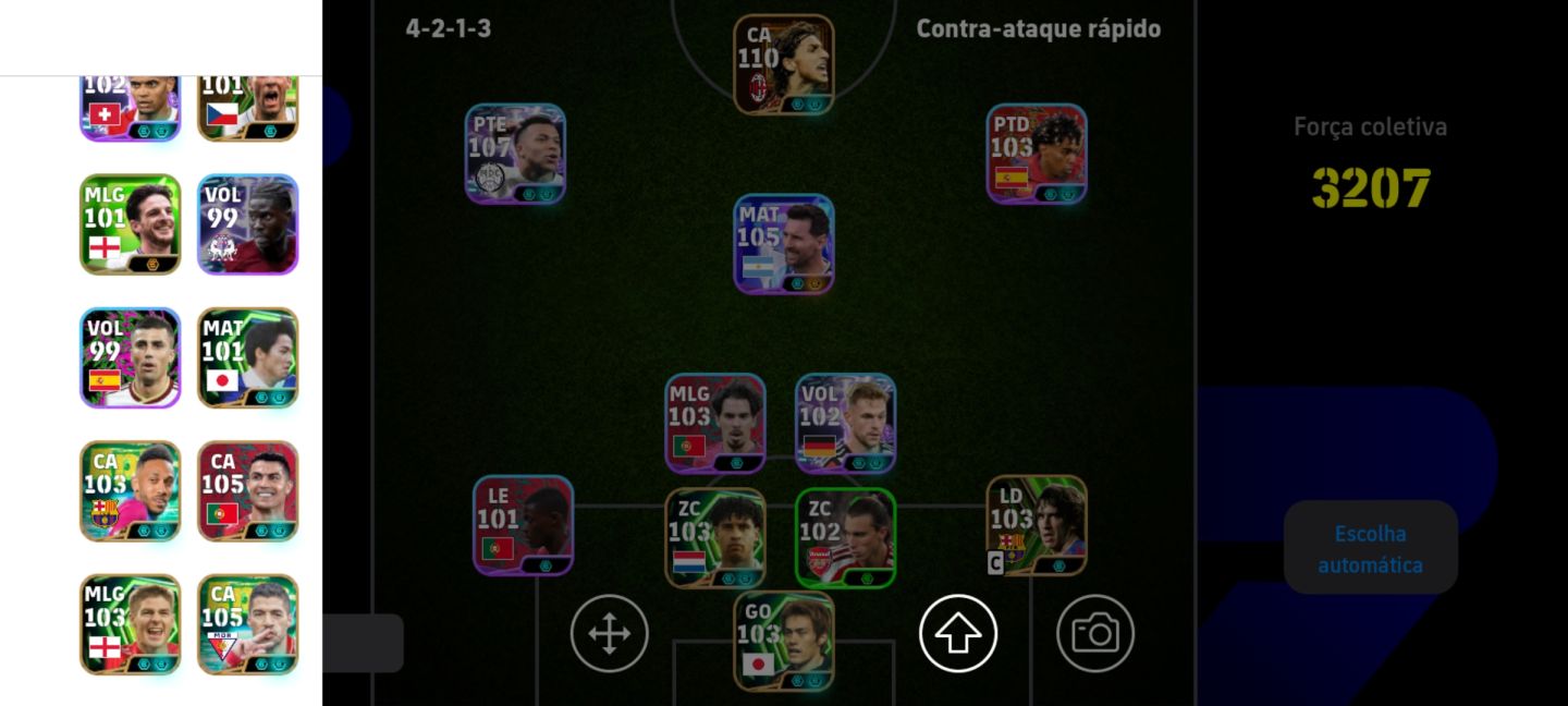 Conta com +3200 força, Ibra bigtime 110, Messi showtime 105, mbappe showtime 107