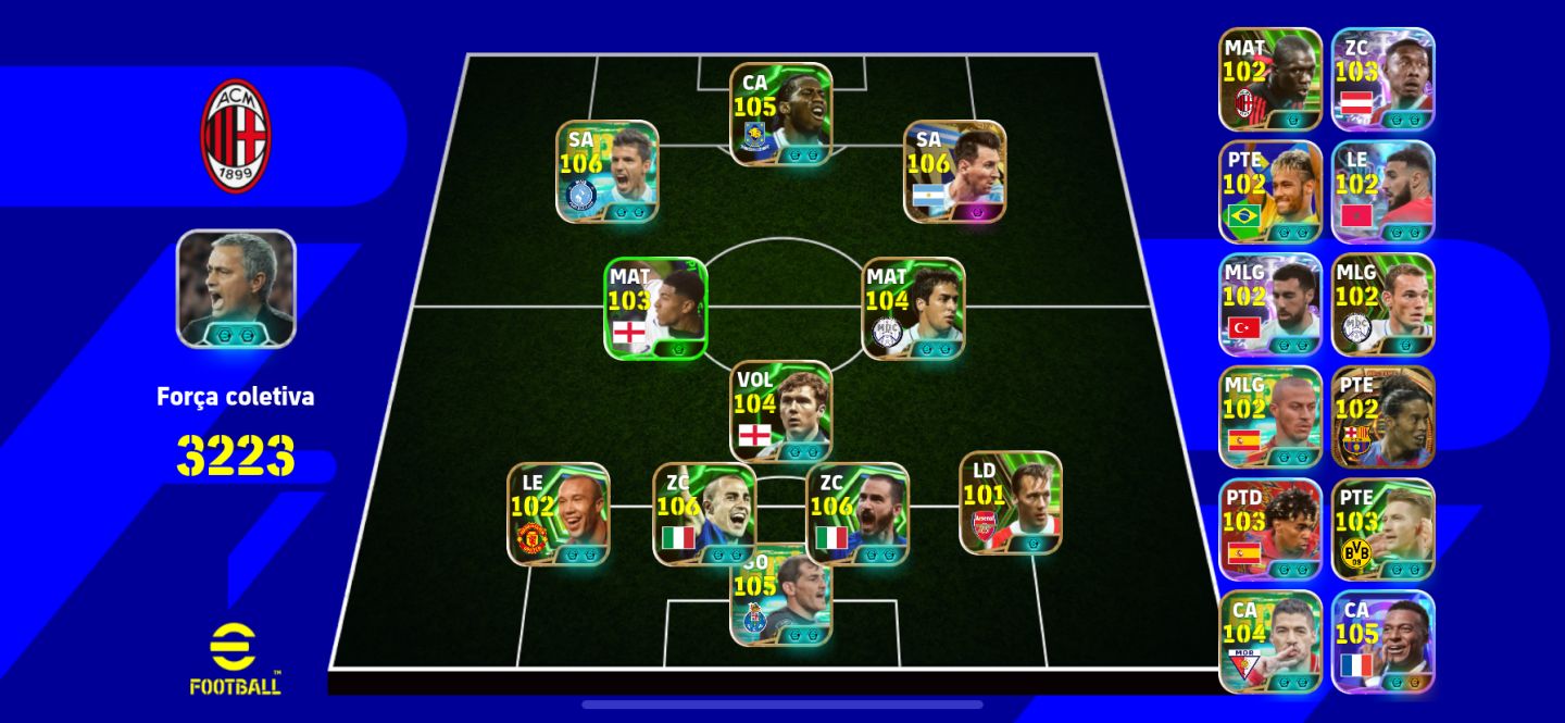 CONTA EFOOTBALL +3220 FORÇA COLETIVA, MESSI, MBAPPE, DROGBA, RONALDINHO ETC