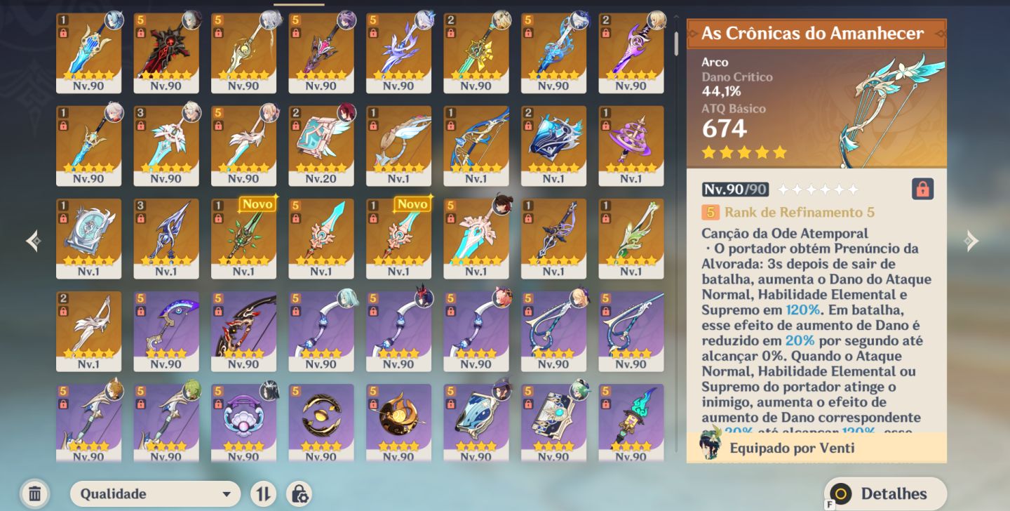 Conta Genshin NA AR60 Whale com vários personagens 5 e 4 estrelas C6 R5!