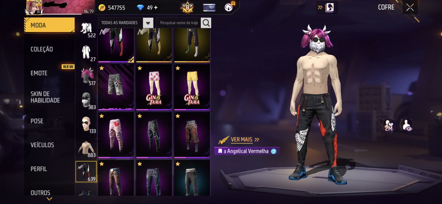 CONTA DE FREE FIRE GEMADA NÍVEL 79 COM ANGELICAL, MANDELA e SOMBRA ROXA