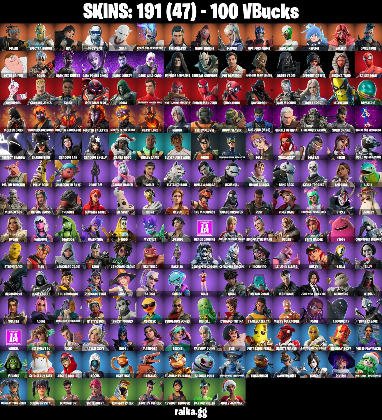191 Skins - Emma frost, Peter Griffin, Robin, Nisha, Foice, Midnight Scythe