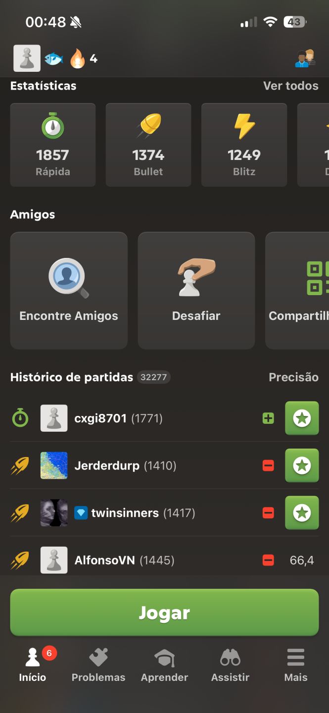 Conta Chess.com, Ano 2014 Blitz 1244 Bullet 1374 Rapid 1857 Jogos 33k