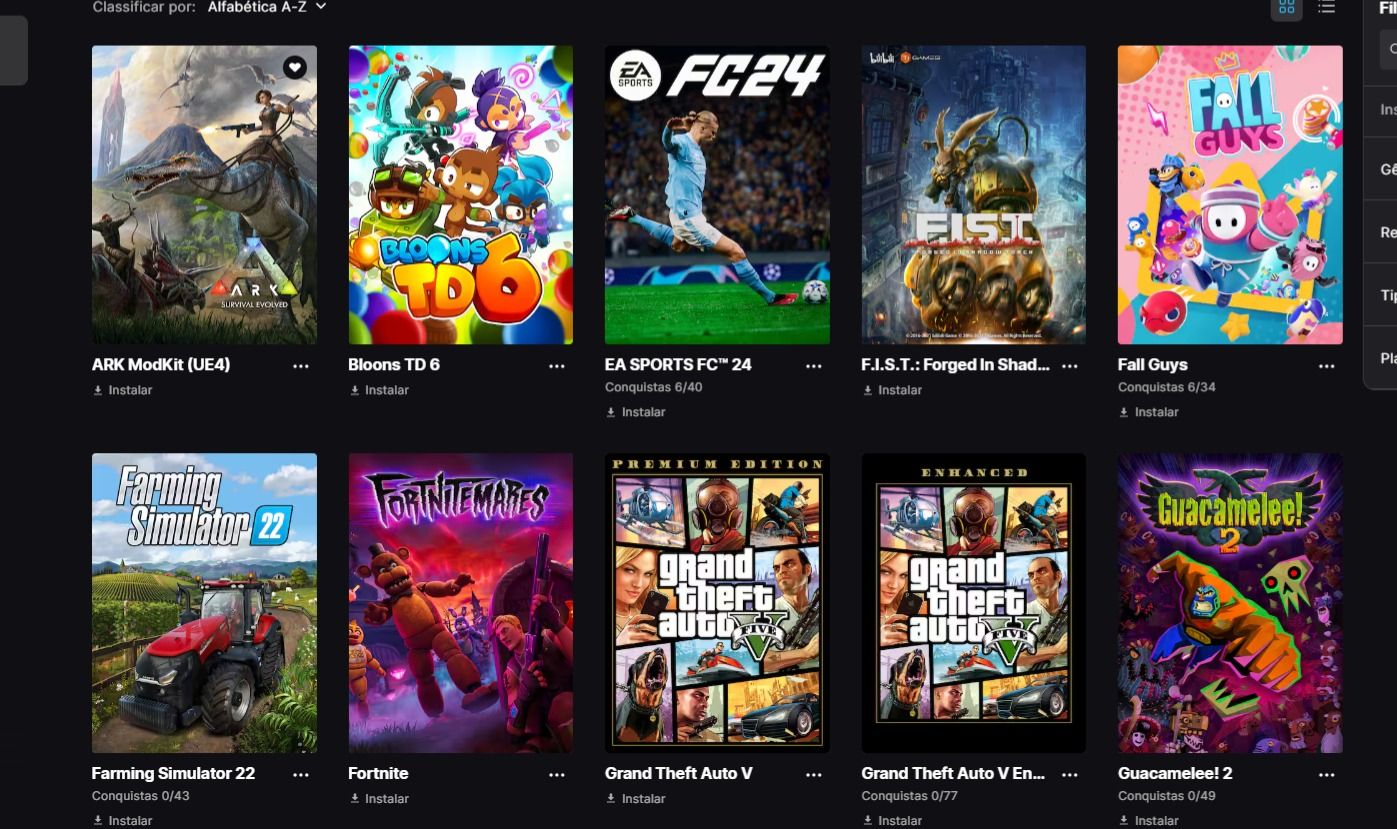 Conta epic games com jogos