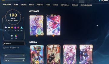 LOL 190 SKINS | 2 ULTIMATE + 4 MÍTICAS | D4 | CONTA 14 ANOS | ÚNICO DONO