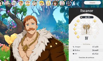 Conta Seven deadly origin: Escanor+Meliodas+Mannie e Seletor