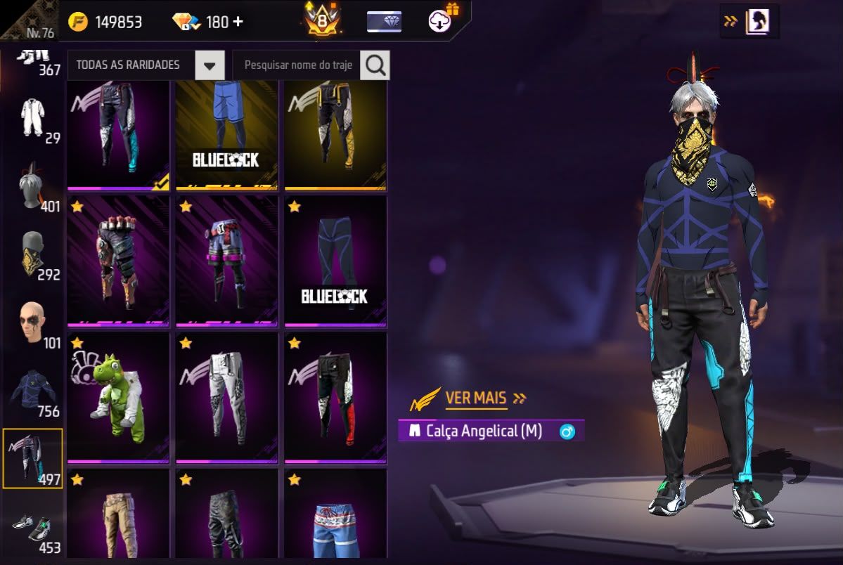 Conta free fire gemada com 5 angelicais, 5 evolutivas, 750+ peitorais, prime 8