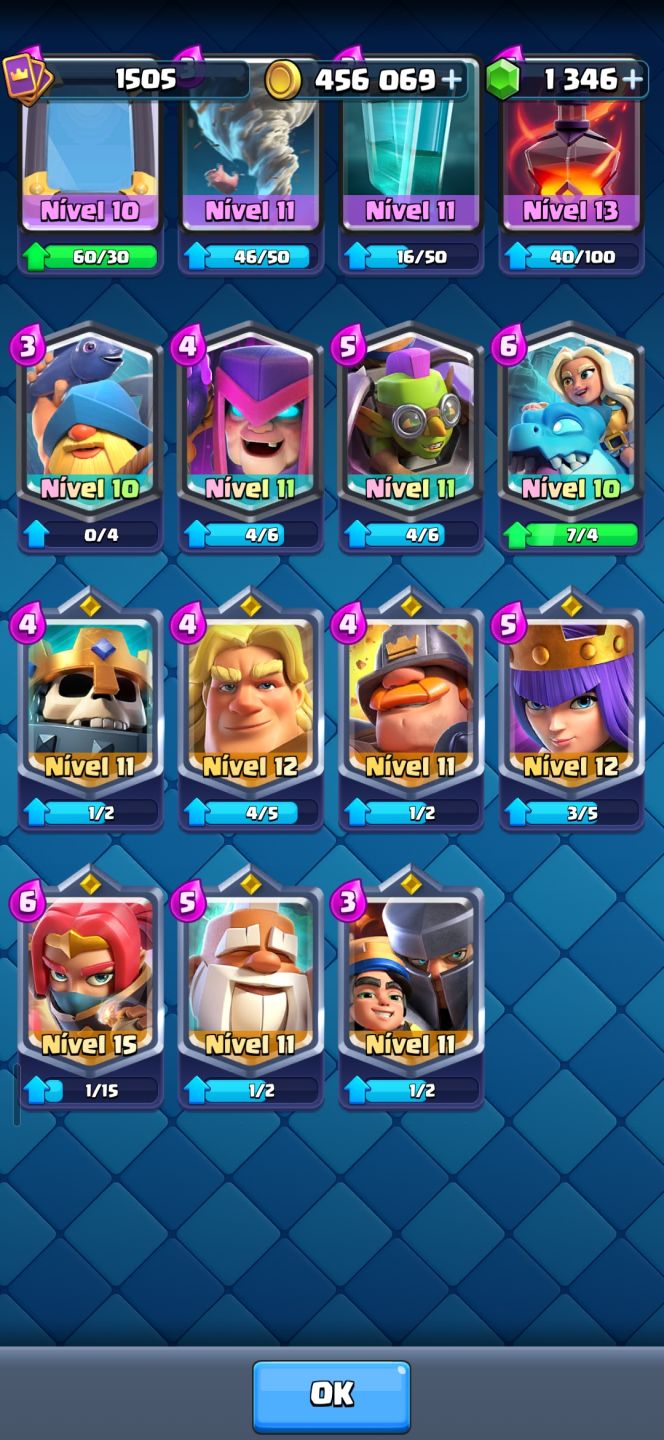 VENDE SE CONTA CLASH ROYALE 1.346 GEMAS + MUITO OURO E CARTAS RARA E MUITO MAIS