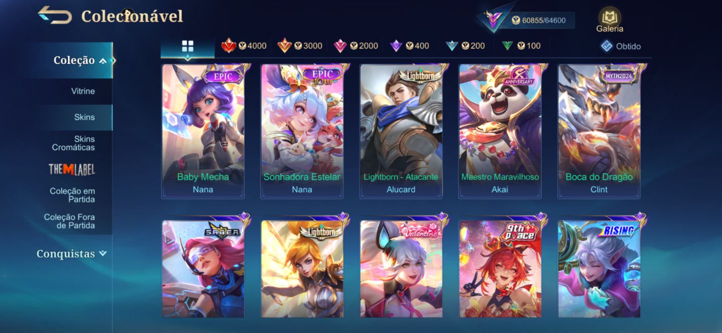 MITICA 51x110 ESTRELAS 214 SKINS COLEC III + SASUKE + 5 COLLABS RARAS