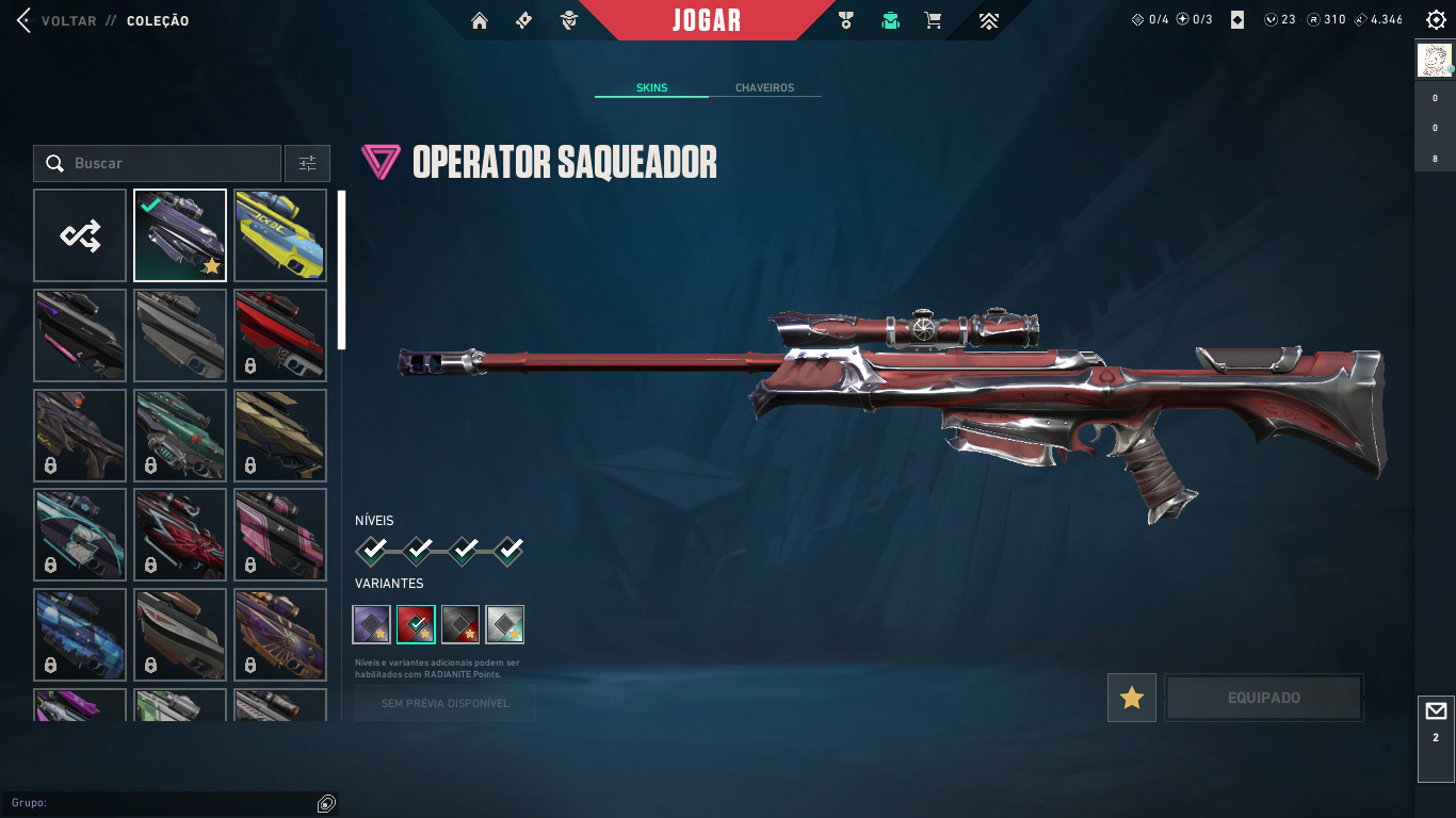 Conta de valorant, 3 skins de vandal, 2 phantom, 1 operator e 1 faca. gold 2