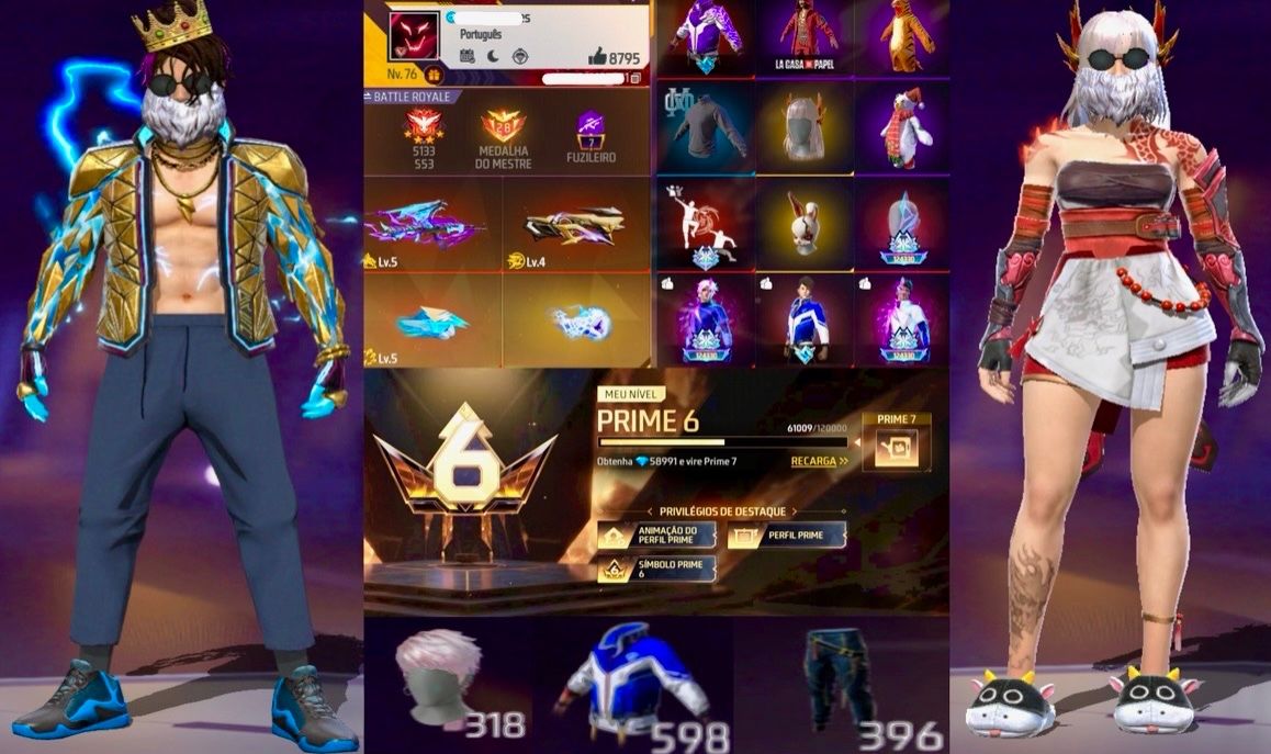 CONTA DE FREE FIRE GEMADA VETERANA UNISSEX FULL ACESSO QUASE 600 PEITORAIS