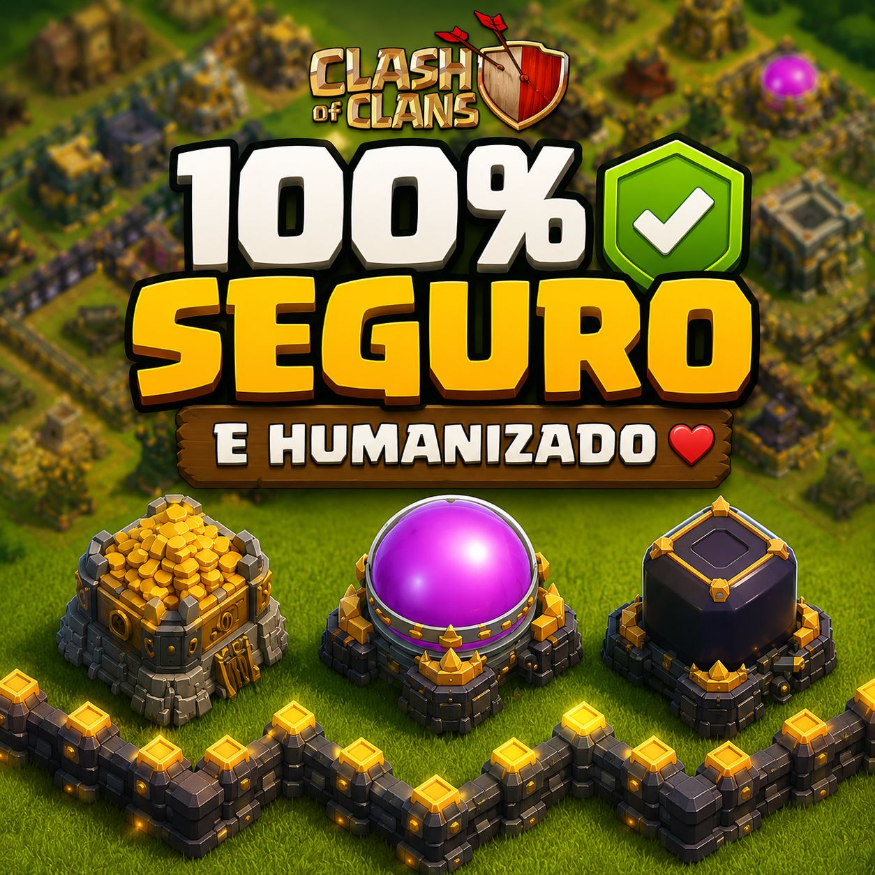 CLASH OF CLANS - UP DE MUROS E FARM DE RECURSOS (60% DE DESCONTO / 100% SEGURO )
