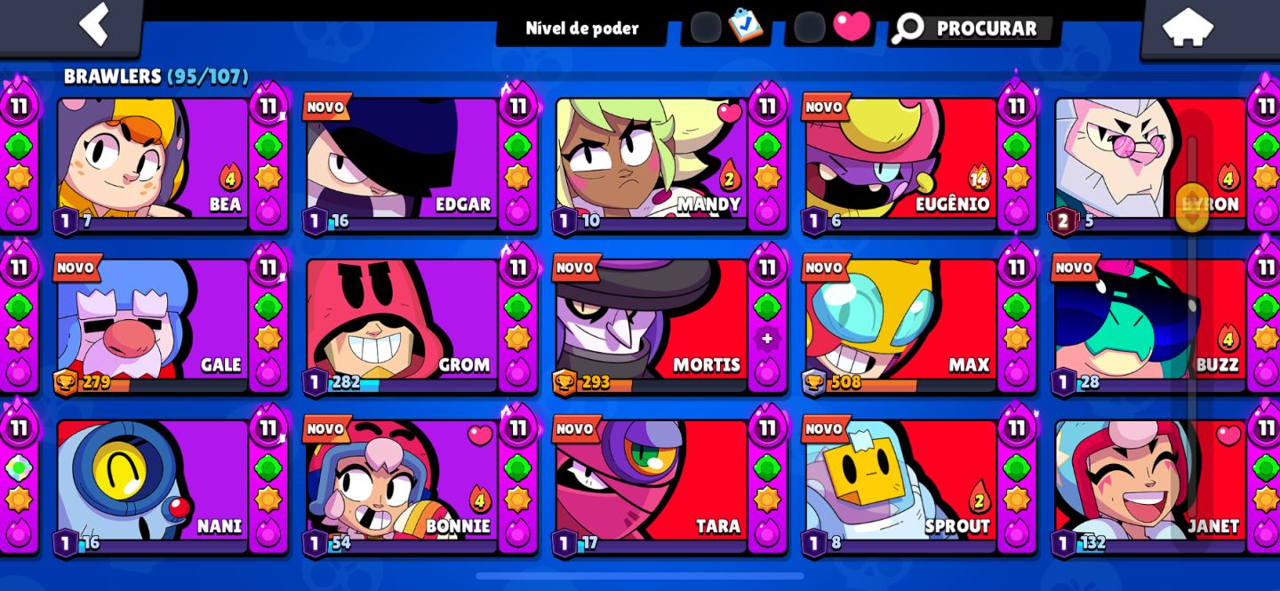 Conta Brawl Stars, antiga e com diversas skins raras