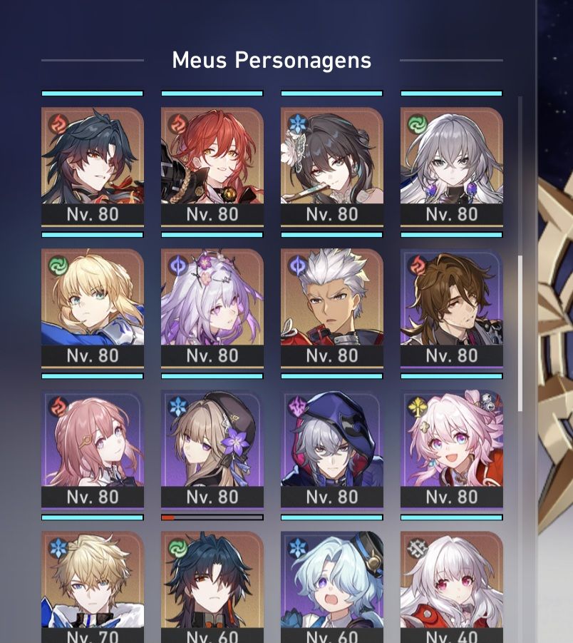 Conta Honkai Star Rail end game com muitos T5