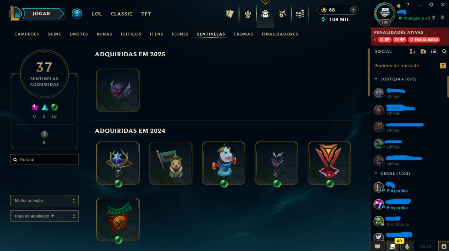 Conta LoL Ouro IV | Full champs | 178 Skins | Nível 400 | Full acesso