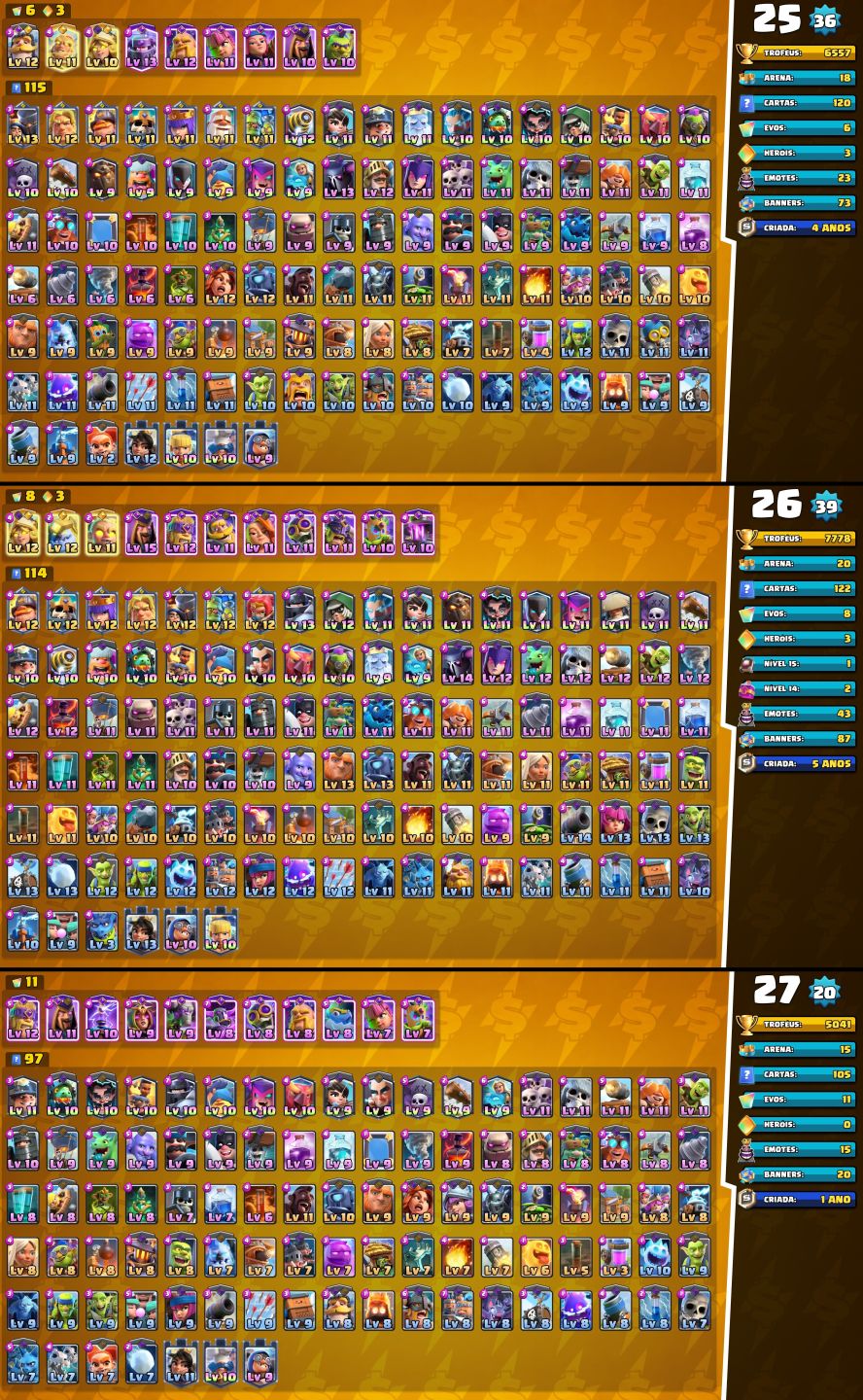 CONTAS UPADAS E BARATAS CLASH ROYALE +CAMPEÕES +EVOS E COM MAIS GEMAS
